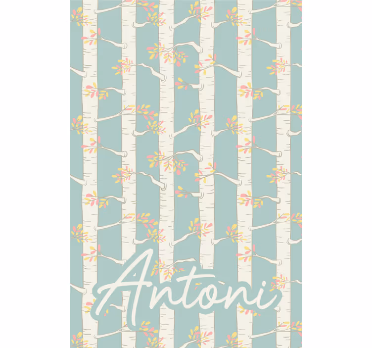 Toile fenêtre arbre bouleaux avec nom - TenStickers