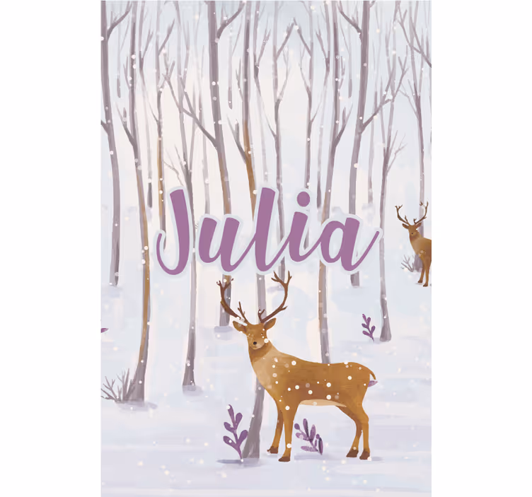 Toile fenêtre chambre enfant cerf dans la neige avec nom - TenStickers