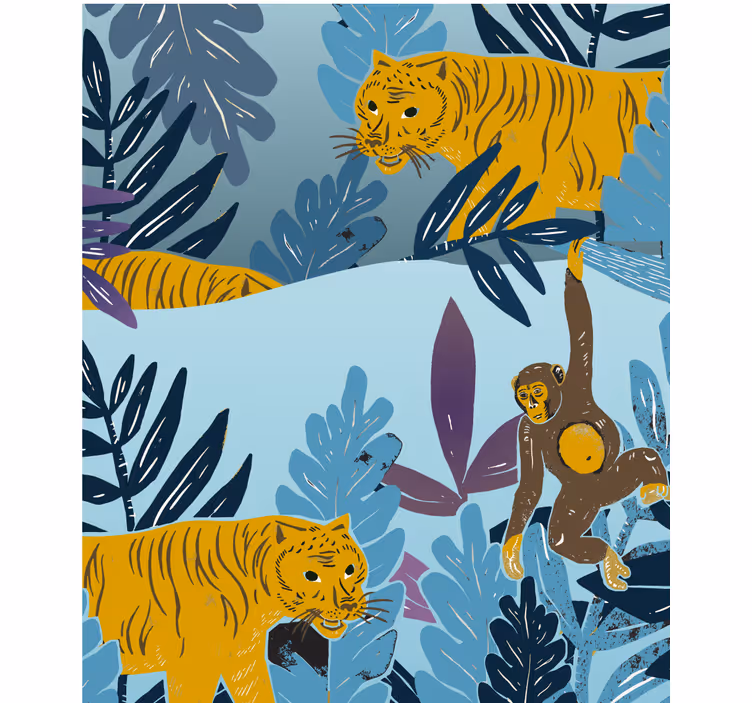 Toile fenêtre chambre enfant tigres et singes - TenStickers