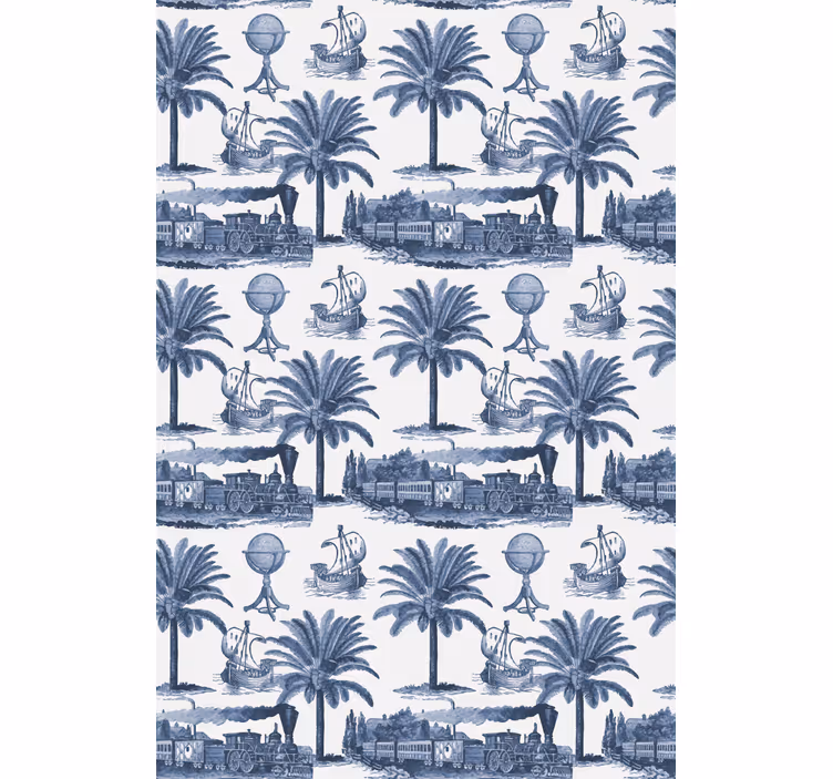 Toile fenêtre vintage scène de palmier bleu - TenStickers