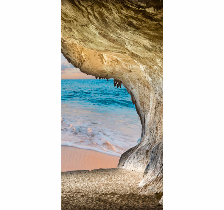 Toile fenêtre vue sur la plage de la grotte - TenStickers