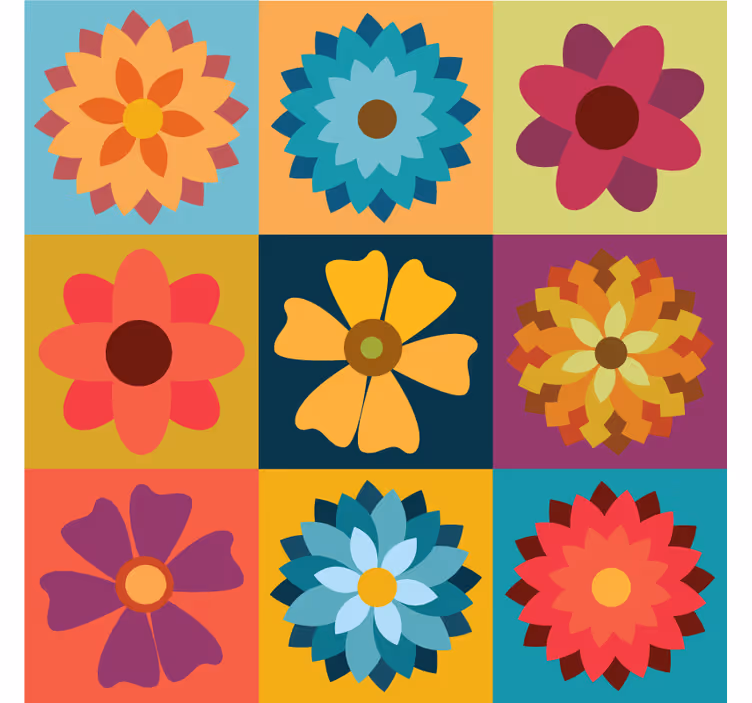 Store cuisine carreaux de fleurs colorées - TenStickers