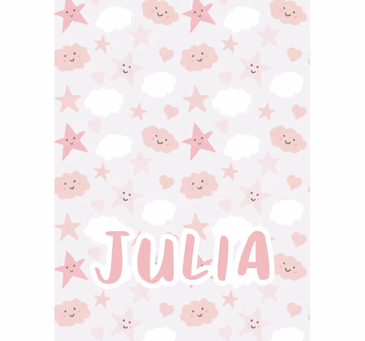 Toile fenêtre chambre fille nuages et étoiles roses avec nom - TenStickers