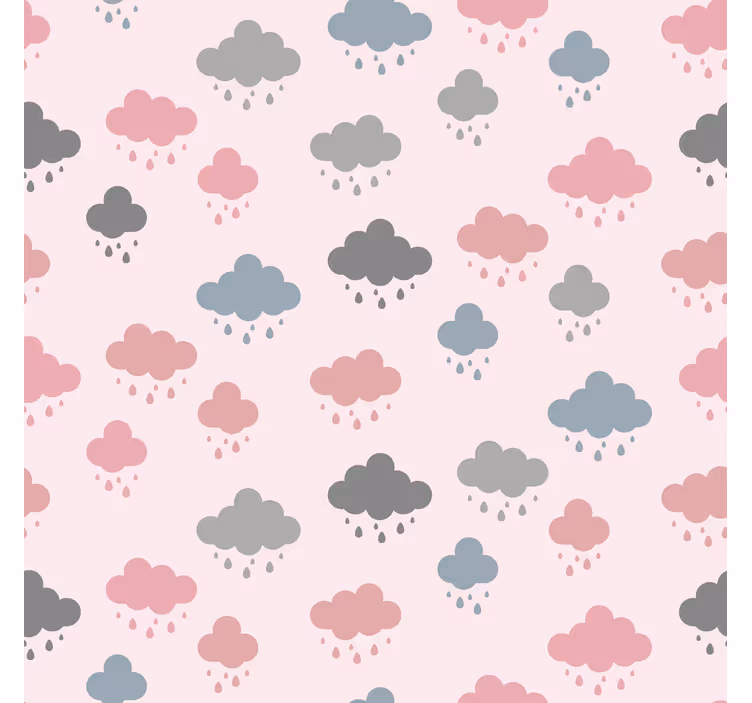 Toile fenêtre nuage pluie rose et grise - TenStickers