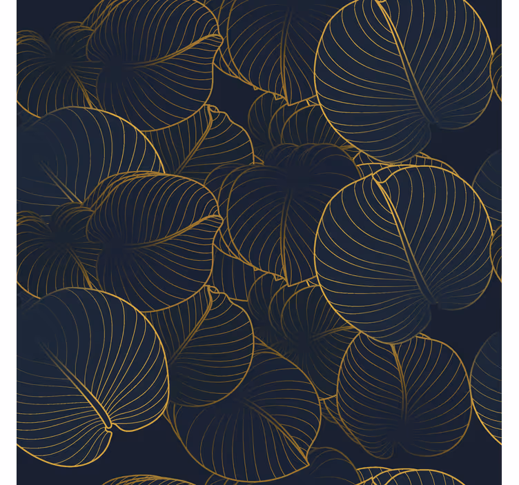 Toile fenêtre feuilles effet doré fond bleu - TenStickers