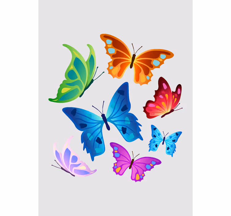 Toile fenêtre papillon ailes colorées fond blanc - TenStickers