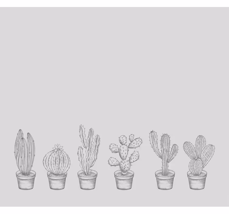 Toile fenêtre cactus nuances de gris - TenStickers