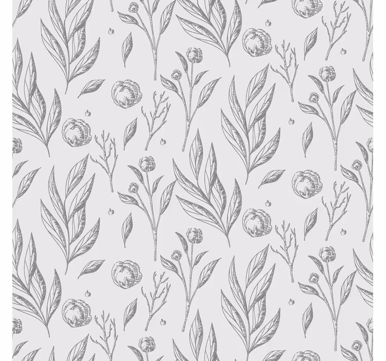 Toile fenêtre nordique motif floral gris - TenStickers
