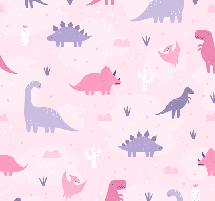 Toile fenêtre dinosaures fond rose - TenStickers