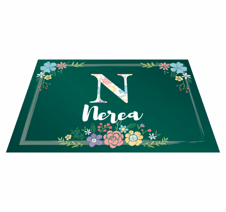 Sets de table prénom personnalisables vert avec fleurs - TenStickers
