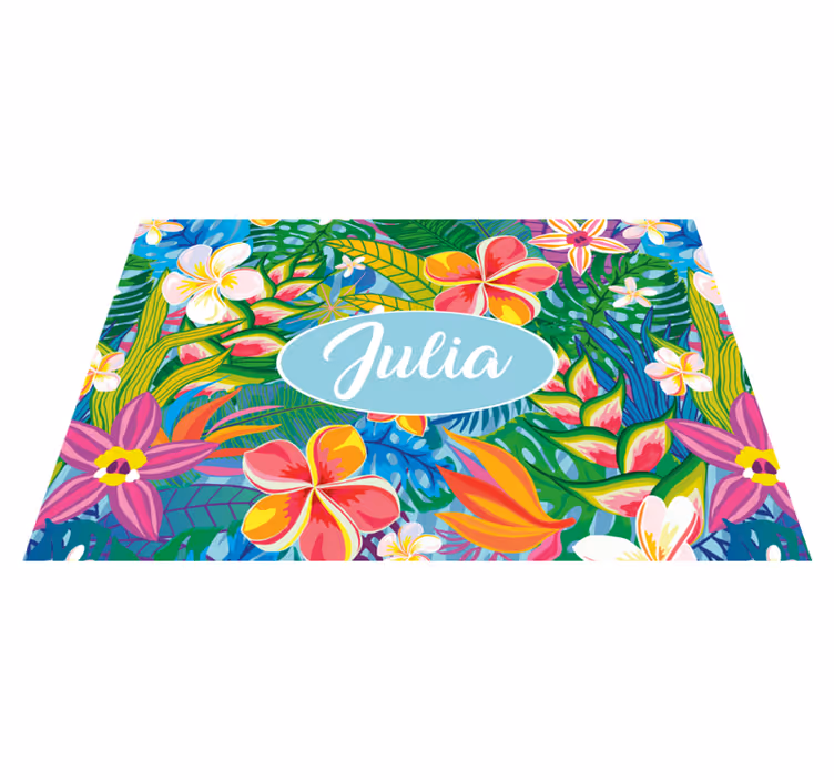 Set de table avec prénom floral tropical personnalisé - TenStickers