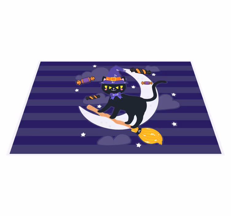Set de table halloween chat sorcière sur un balai - TenStickers