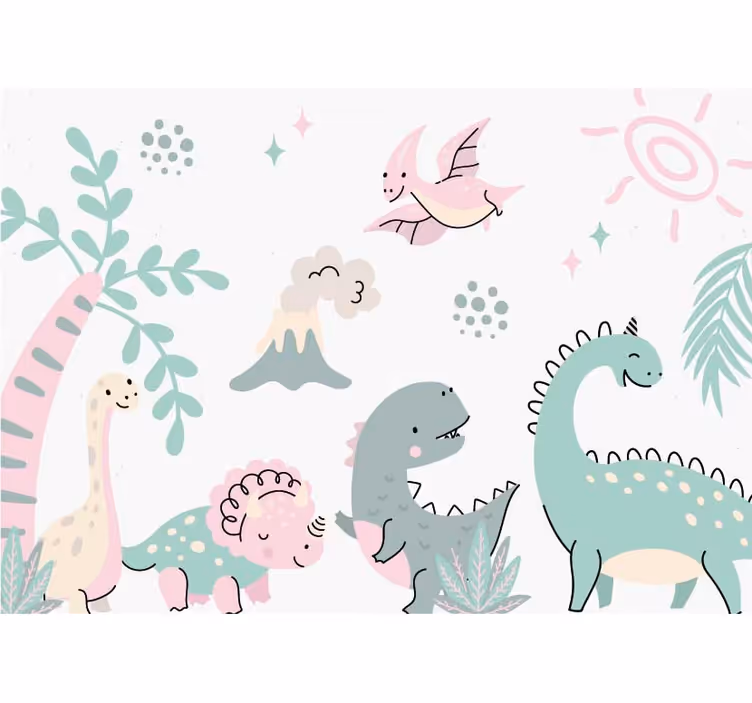 Tapisserie chambre bébé dinosaures pastels - TenStickers