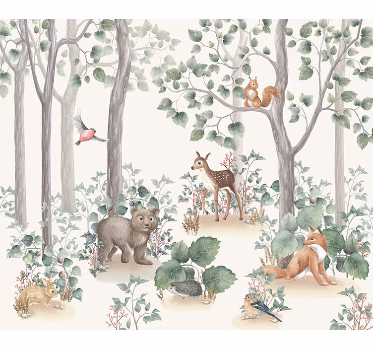 Tapisserie chambre bébé animaux dans les bois - TenStickers