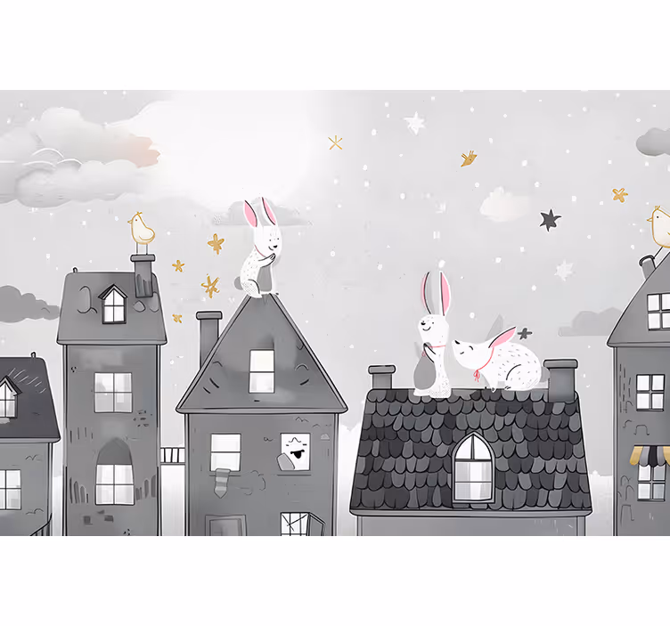 Tapisserie chambre bébé lapins la nuit - TenStickers
