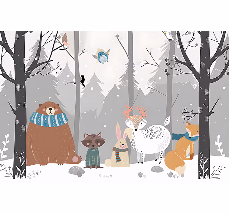 Tapisserie chambre bébé dessin animé d'animaux de la forêt - TenStickers