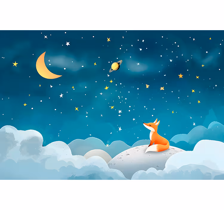Tapisserie chambre bébé renard dans le ciel - TenStickers