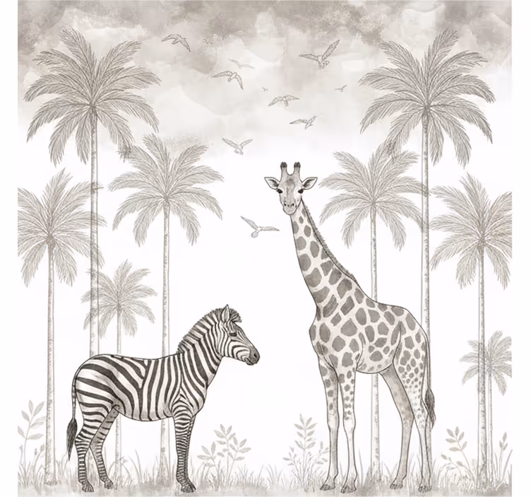 Tapisserie chambre bébé imprimé jungle monochrome - TenStickers