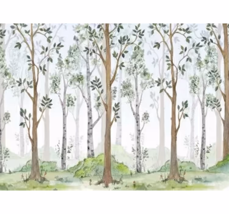 Tapisserie forêt élément botanique minimaliste - TenStickers
