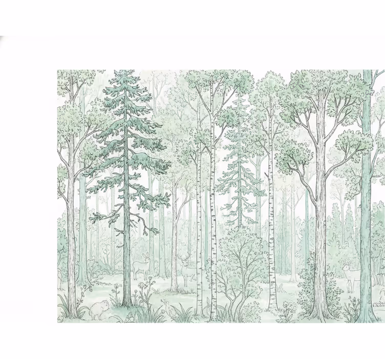Tapisserie forêt croquis de bois menthe - TenStickers