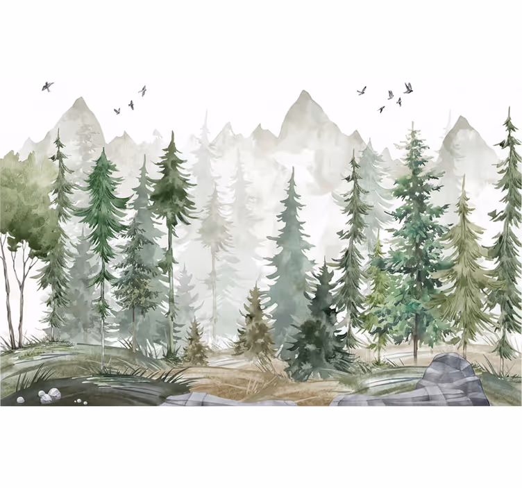 Tapisserie forêt pin nordique minimaliste - TenStickers