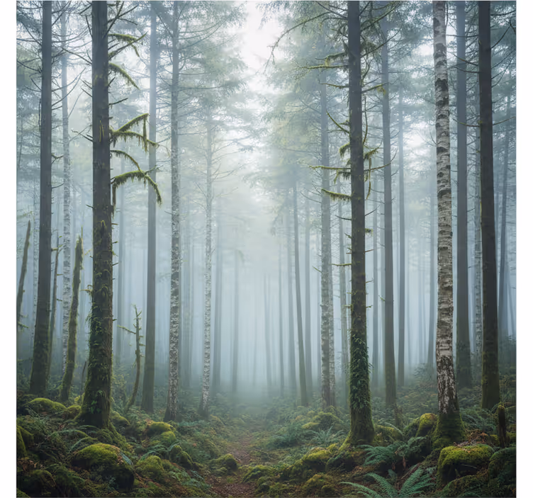 Tapisserie forêt brouillard atmosphérique - TenStickers