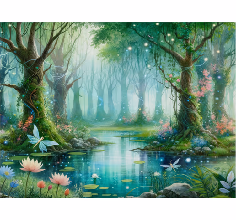 Tapisserie forêt mural féérique fantaisiste - TenStickers