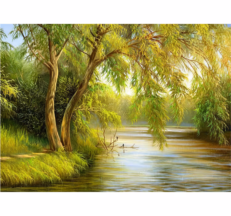 Tapisserie forêt saule au bord de la rivière - TenStickers