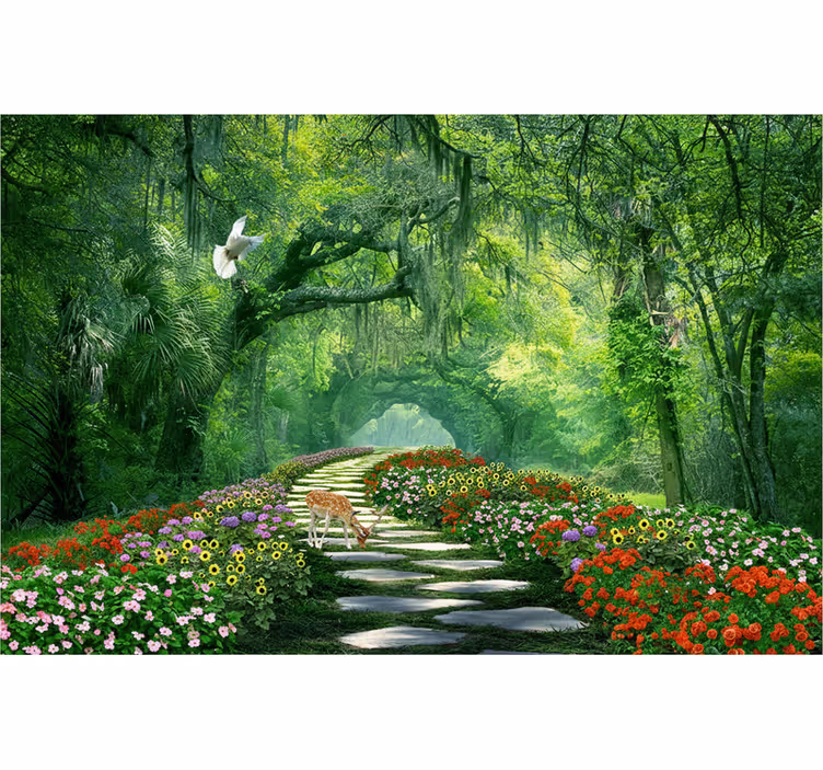 Tapisserie forêt chemin forestier surréaliste - TenStickers