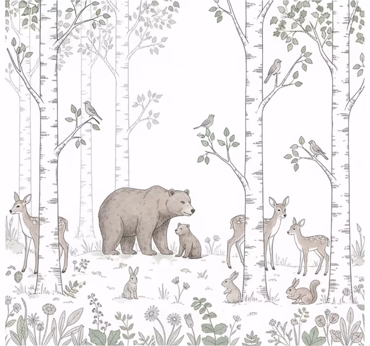 Tapisserie forêt croquis ludique en pleine nature - TenStickers