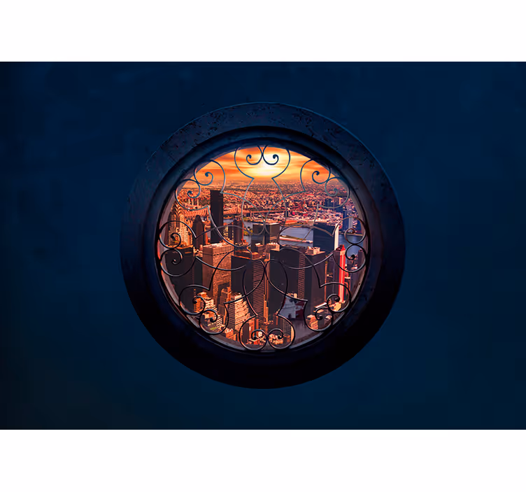 Tapisserie 3d vue sur le hublot urbain - TenStickers