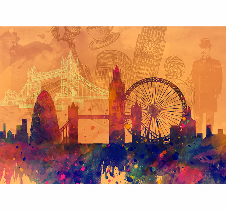 Tapisserie ville silhouette historique - TenStickers