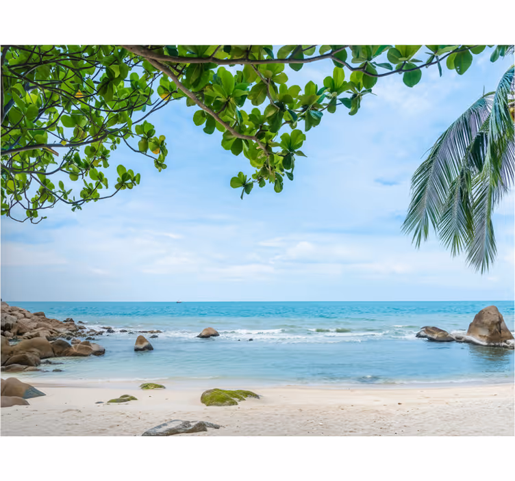 Tapisserie salle de bain vue sur plage tropicale - TenStickers