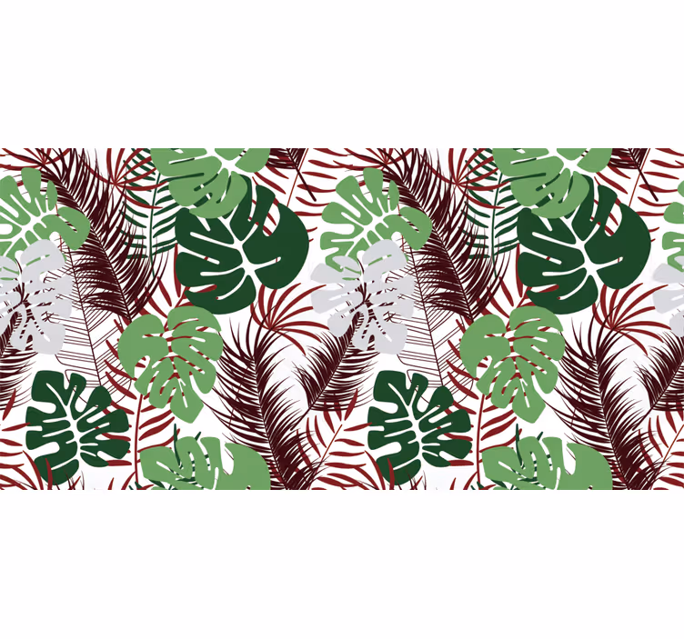 Tapisserie jungle feuilles de monstera et branches rouges - TenStickers