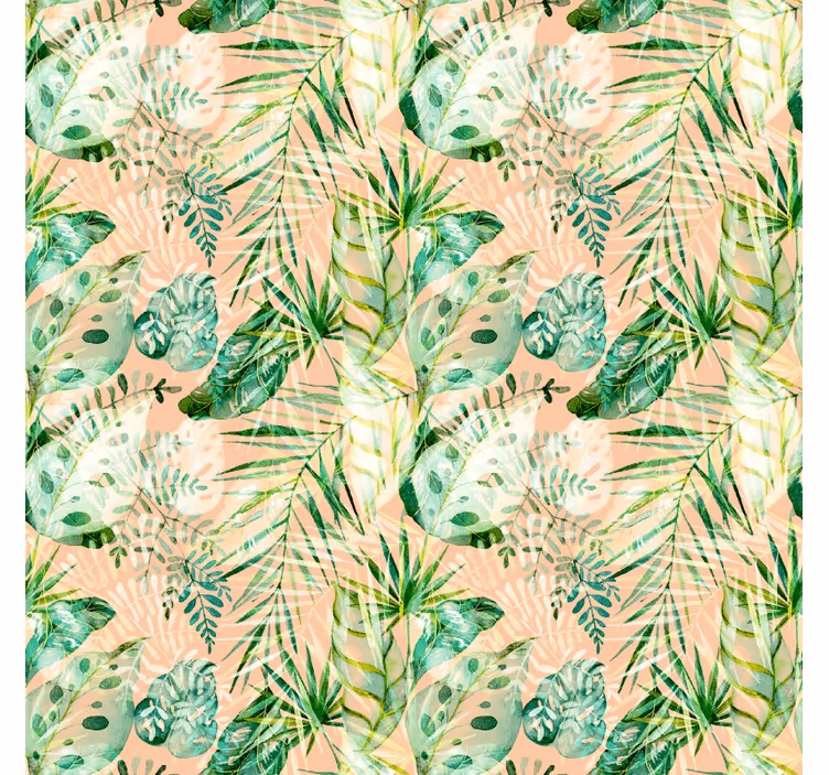 Tapisserie jungle design feuilles florales roses - TenStickers
