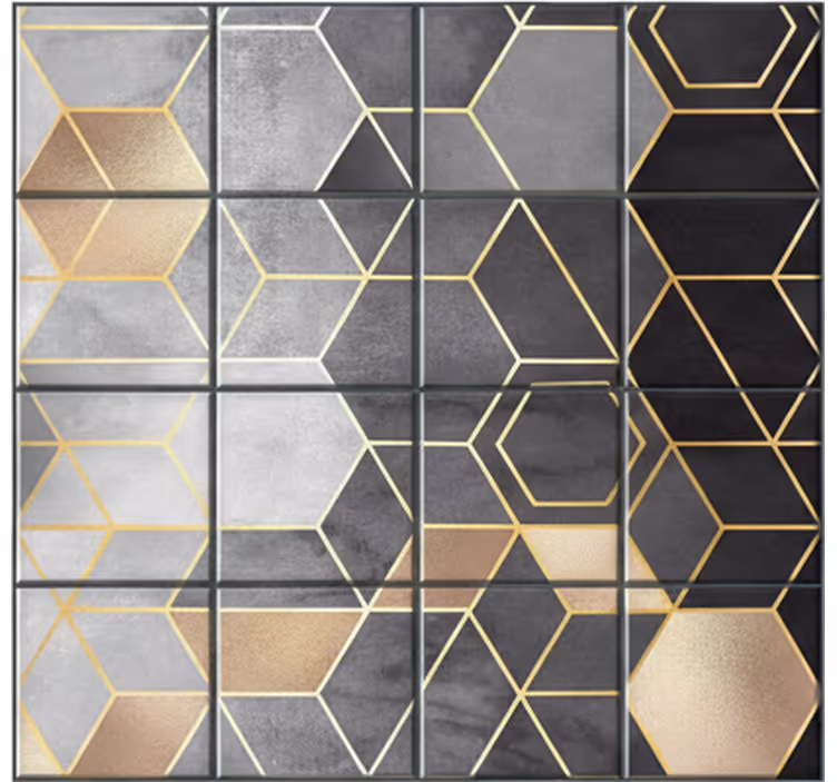 Tapisserie salle de bain hexagones noirs et gris - TenStickers