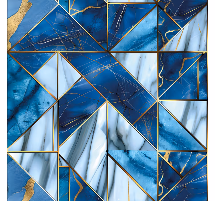 Tapisserie cuisine marbre bleu géométrique et doré - TenStickers