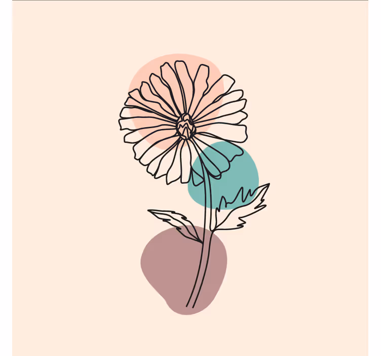 Tapisserie beige dessin ligne fleur marguerite nature - TenStickers