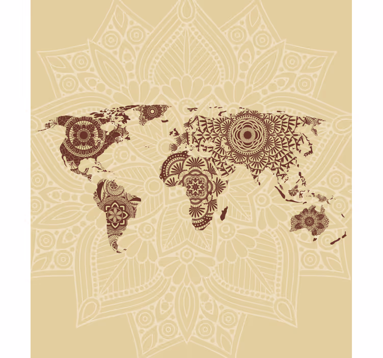 Tapisserie beige carte du monde style mandala - TenStickers