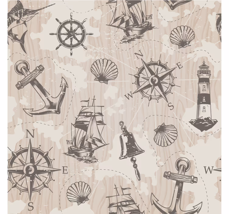 Tapisserie beige motif ancres sur planches en bois - TenStickers