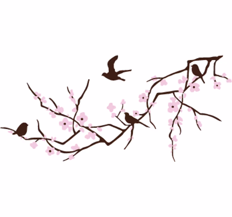 Tapisserie blanc avec cadre horizontal et oiseaux - TenStickers