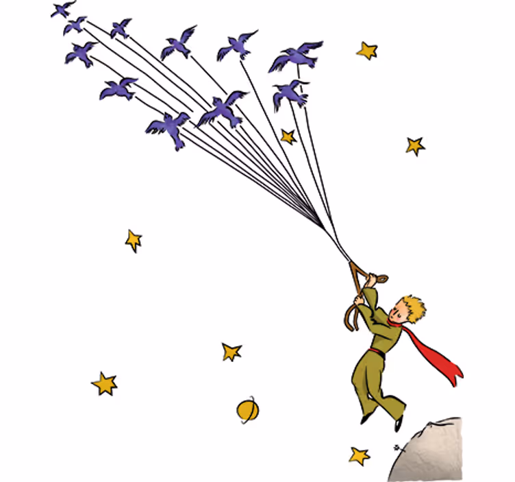 Tapisserie blanc petit prince volant en couleur - TenStickers