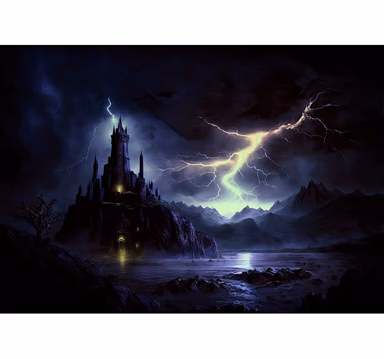 Tapisserie noir château sombre et tempête - TenStickers
