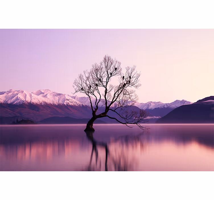 Tapisserie violet arbre d'automne avec corbeaux - TenStickers