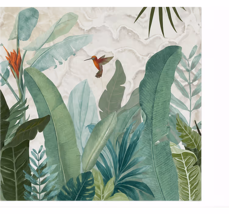 Tapisserie nature colibri dans la jungle dessinée - TenStickers