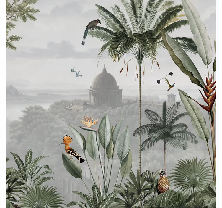 Tapisserie nature vue sur temple tropical - TenStickers