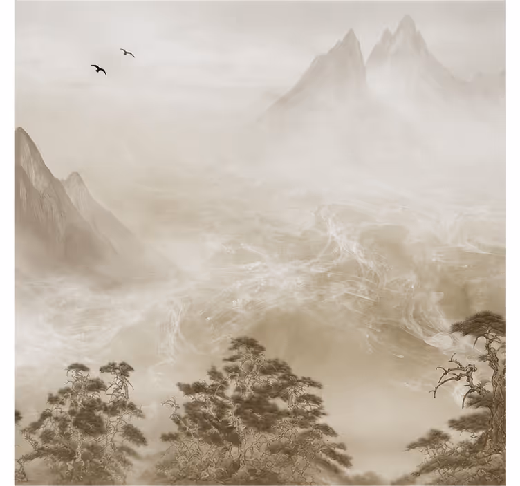 Tapisserie nature paysage calme montagnes - TenStickers