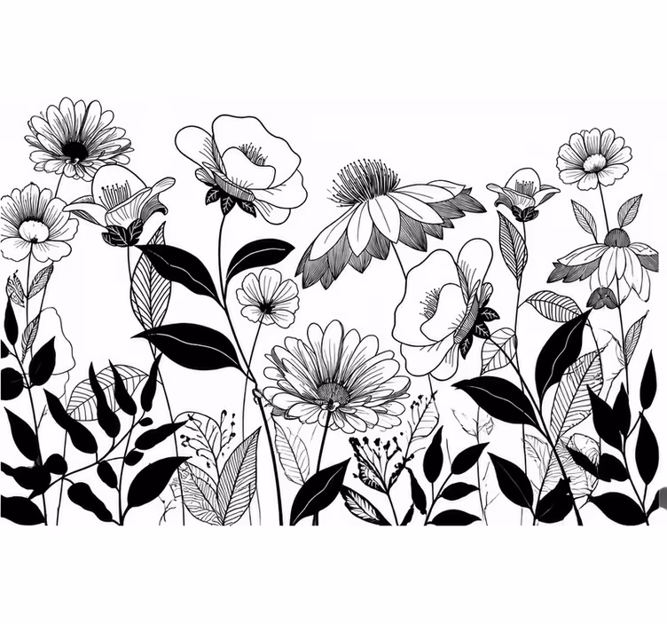 Tapisserie autres fleurs noir et blanc - TenStickers