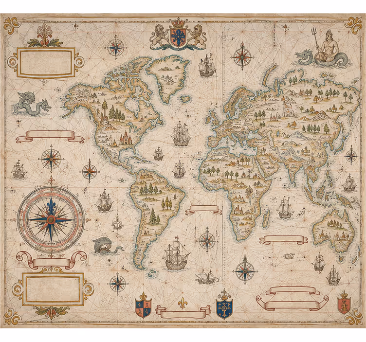 Tapisserie carte du monde style vintage - TenStickers