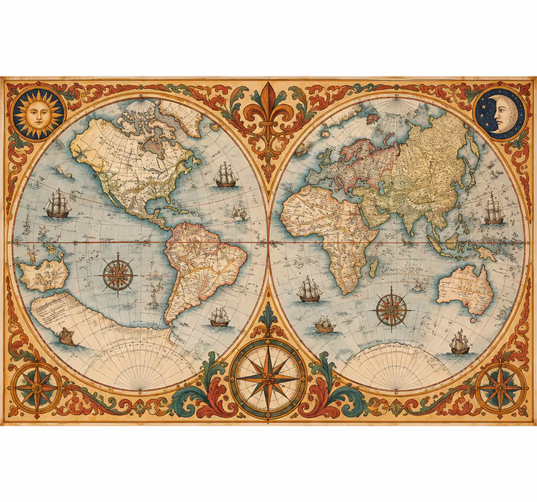 Tapisserie carte du monde vintage - TenStickers